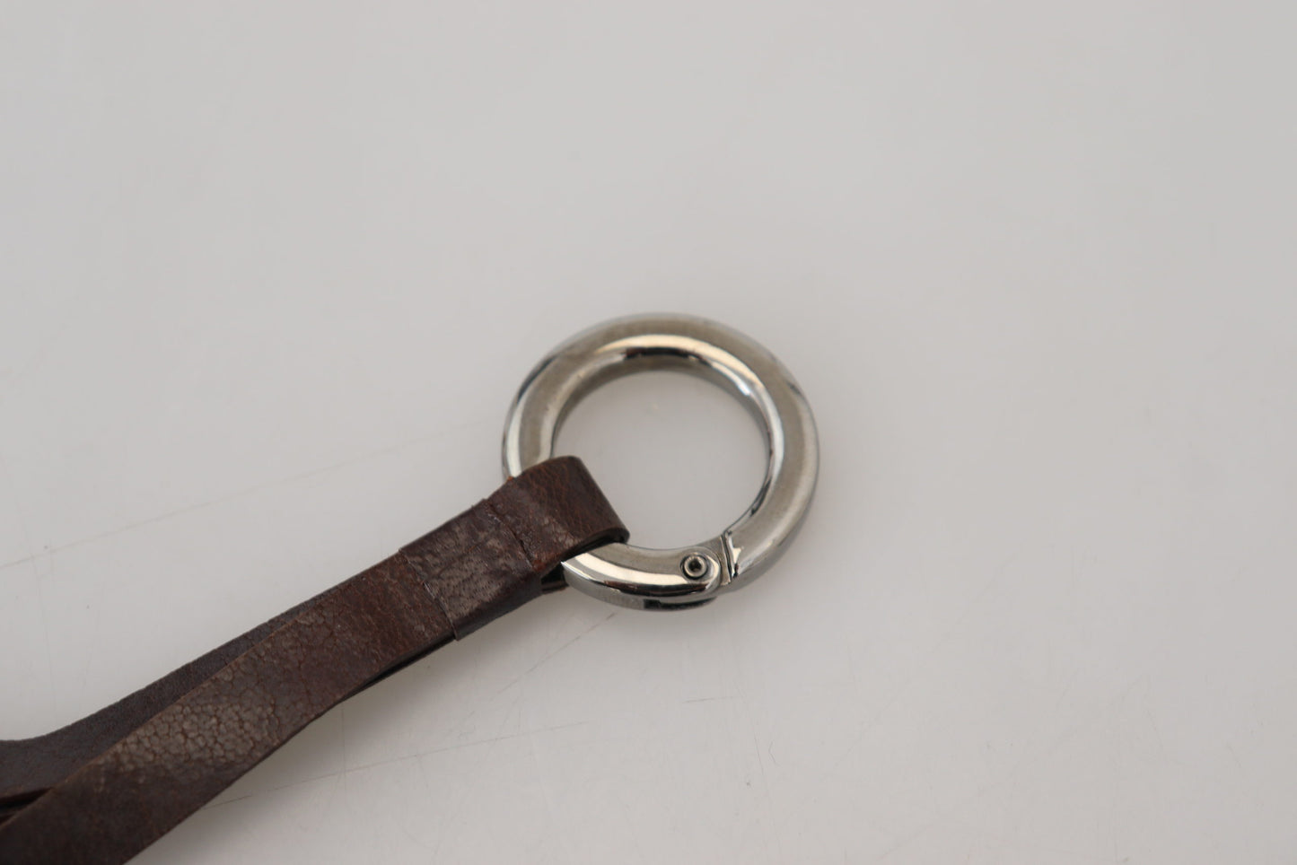 Costume National Brown Leather Silver Tone Metal Keyring Keychain Costume National