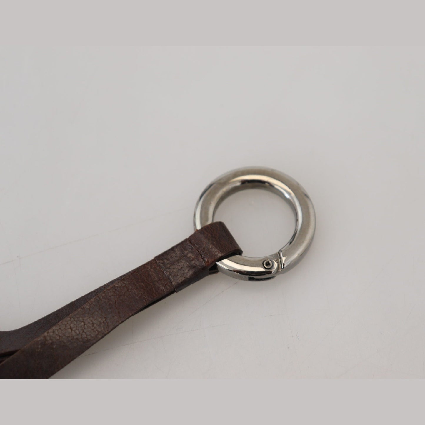 Costume National Brown Leather Silver Tone Metal Keyring Keychain