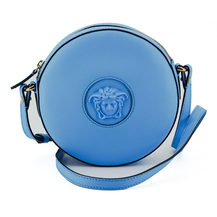 Versace Chic Blue Leather Round Shoulder Bag Versace