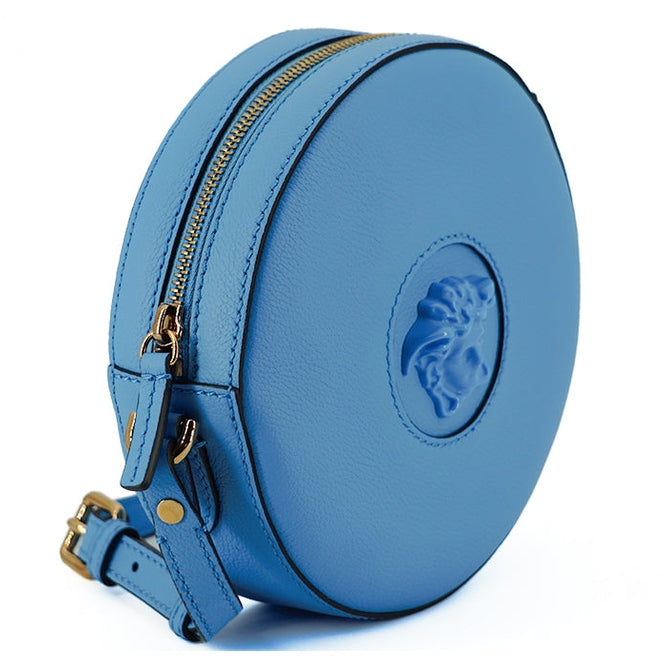 Versace Chic Blue Leather Round Shoulder Bag Versace