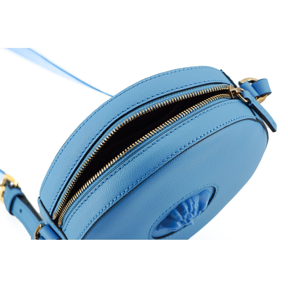 Versace Chic Blue Leather Round Shoulder Bag Versace