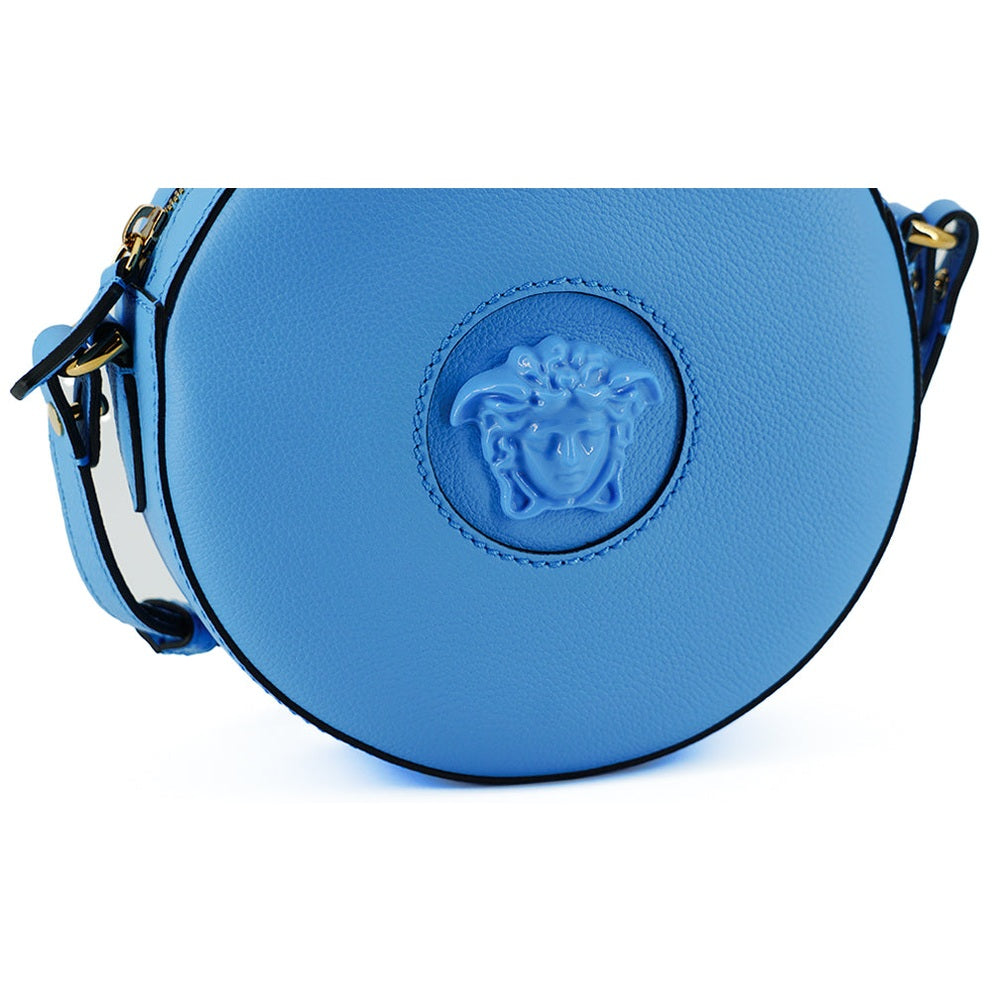 Versace Chic Blue Leather Round Shoulder Bag Versace