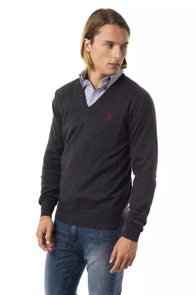 Uominitaliani Gray Merino Wool Men Sweater Uominitaliani