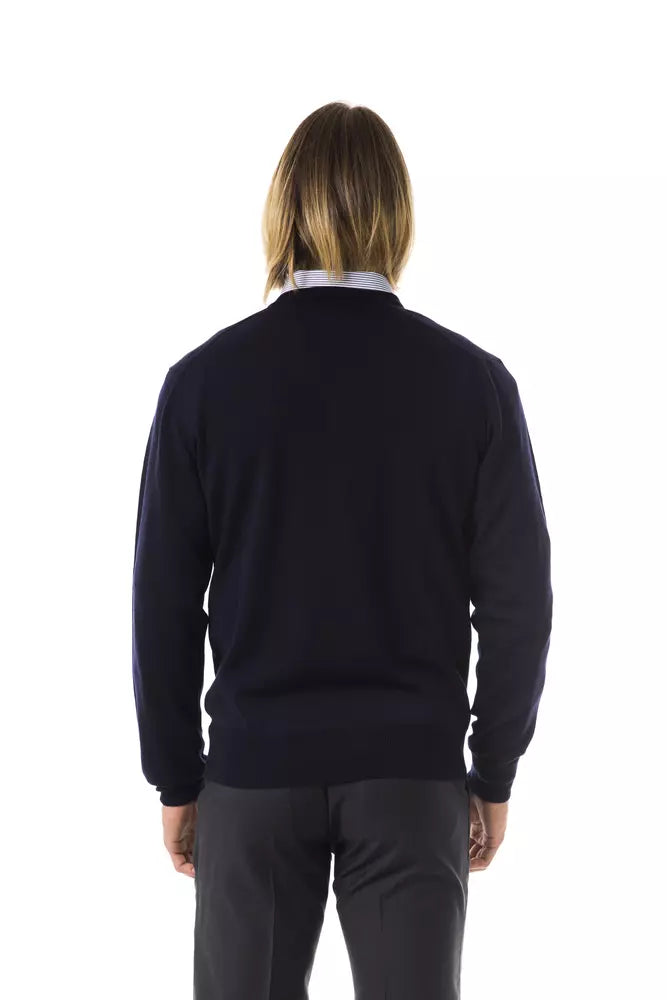 Uominitaliani Blue Merino Men Sweater Uominitaliani