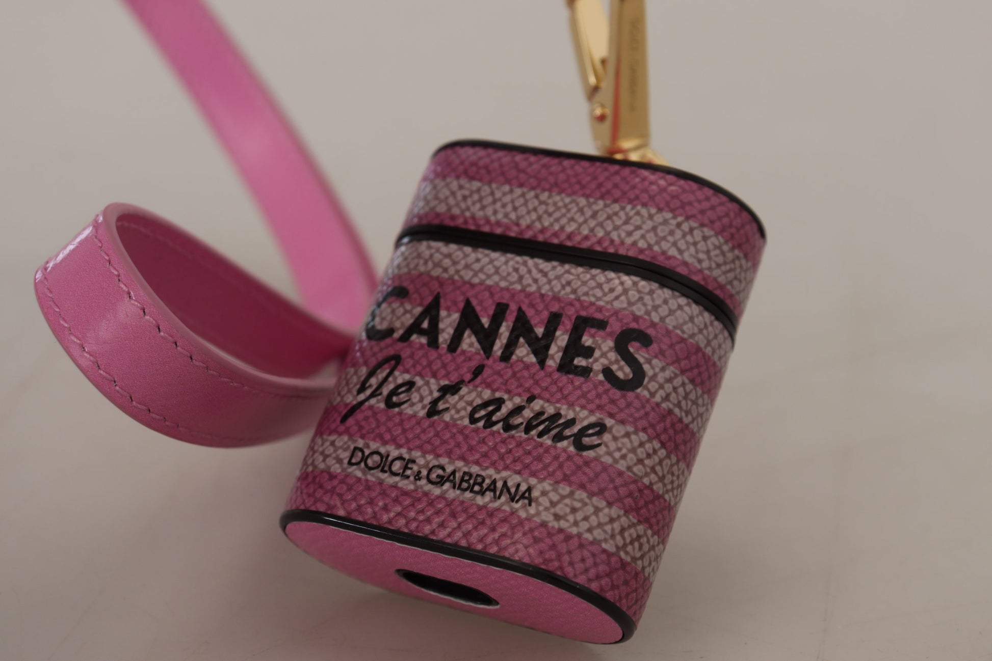 Dolce & Gabbana Pink Black Leather Strap Gold Metal Logo Airpods Case Dolce & Gabbana