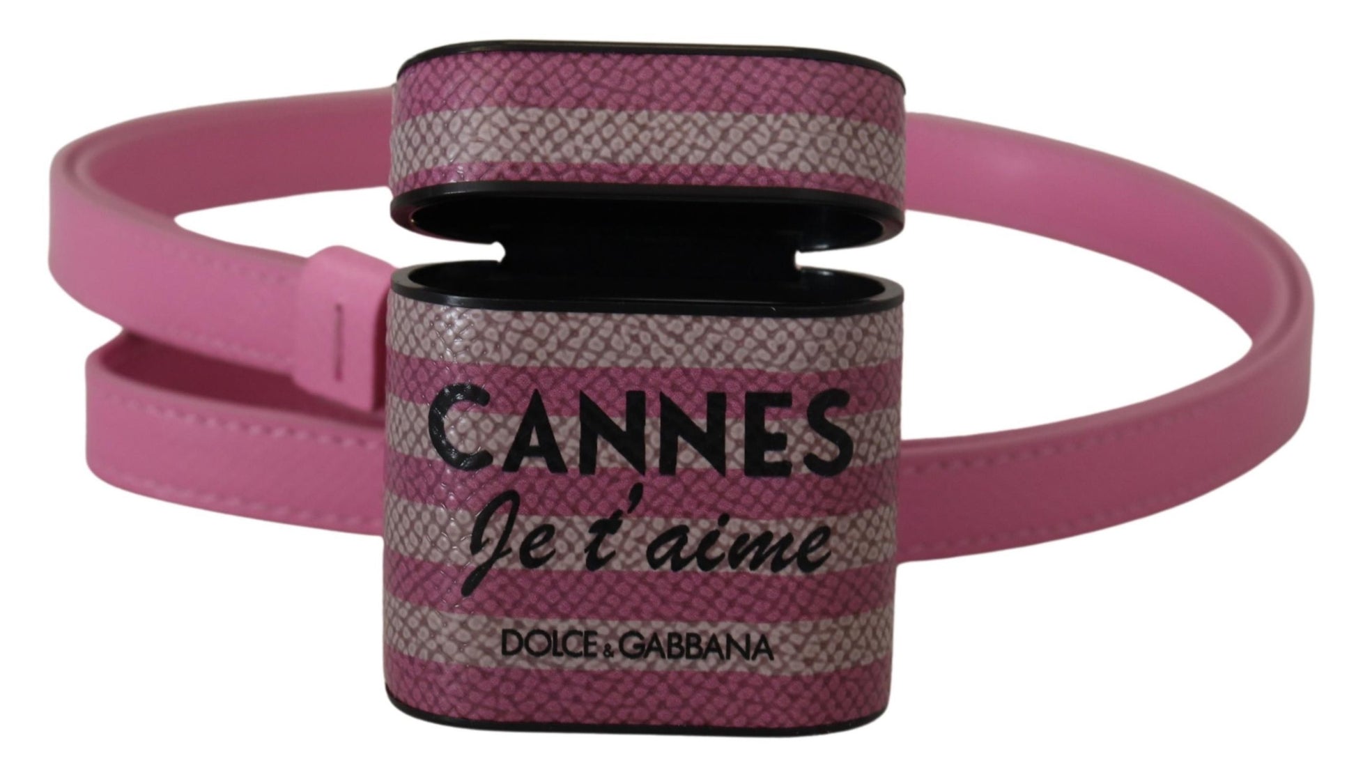 Dolce & Gabbana Pink Black Leather Strap Gold Metal Logo Airpods Case Dolce & Gabbana