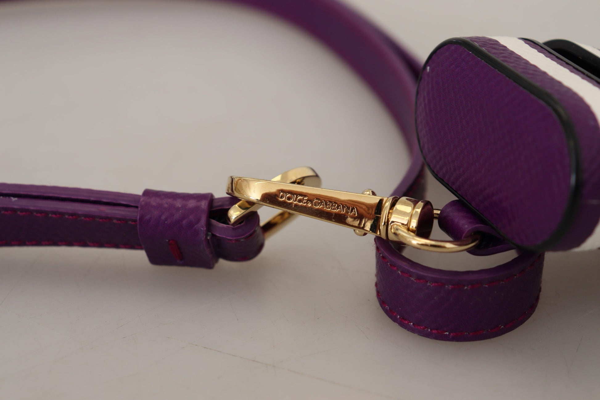 Dolce & Gabbana Purple Leather Strap Gold Metal Logo Airpods Case Dolce & Gabbana