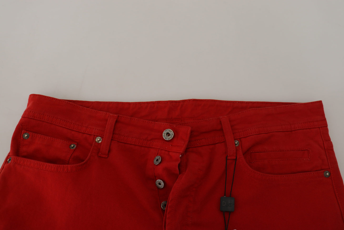 Dolce & Gabbana Red Cotton Straight Fit Men Denim Jeans Dolce & Gabbana