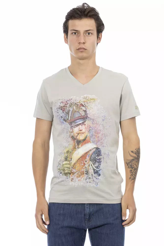 Trussardi Action Gray Cotton Men's V-Neck T-Shirt Trussardi Action