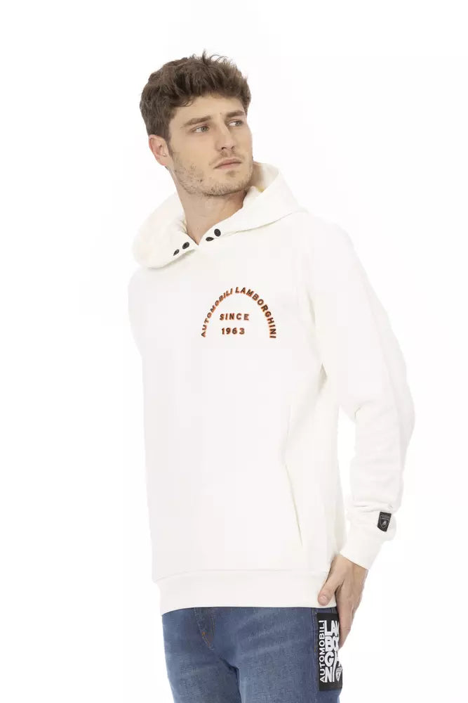 Automobili Lamborghini White Cotton Men Sweater with Pockets Automobili Lamborghini