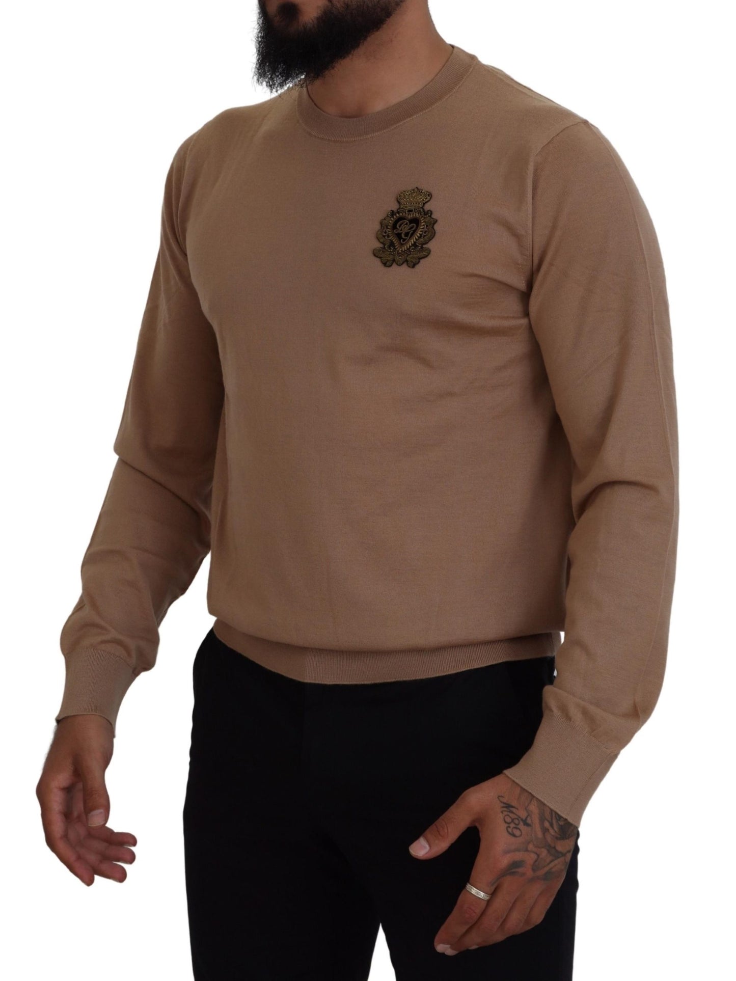 Dolce & Gabbana Beige Cashmere Crown Logo Pullover Sweater Dolce & Gabbana