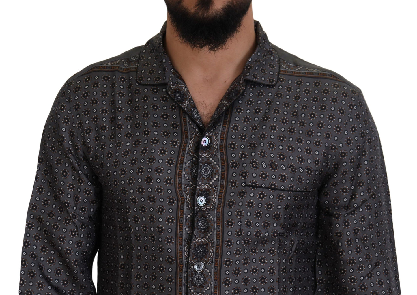 Dolce & Gabbana Gray Baroque Silk Satin Casual Shirt Dolce & Gabbana
