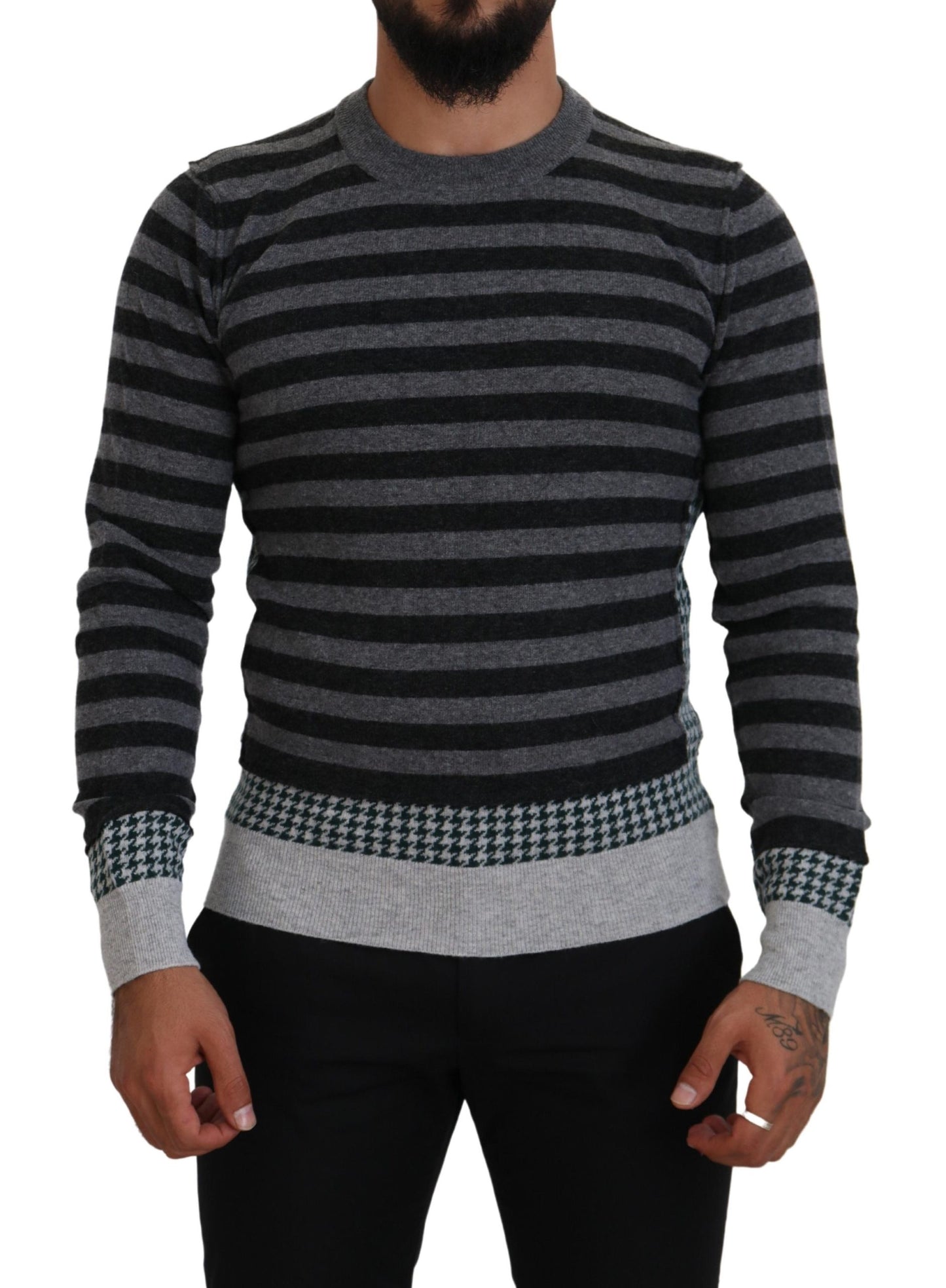 Dolce & Gabbana Black Gray Wool Logo Pullover Sweater Dolce & Gabbana