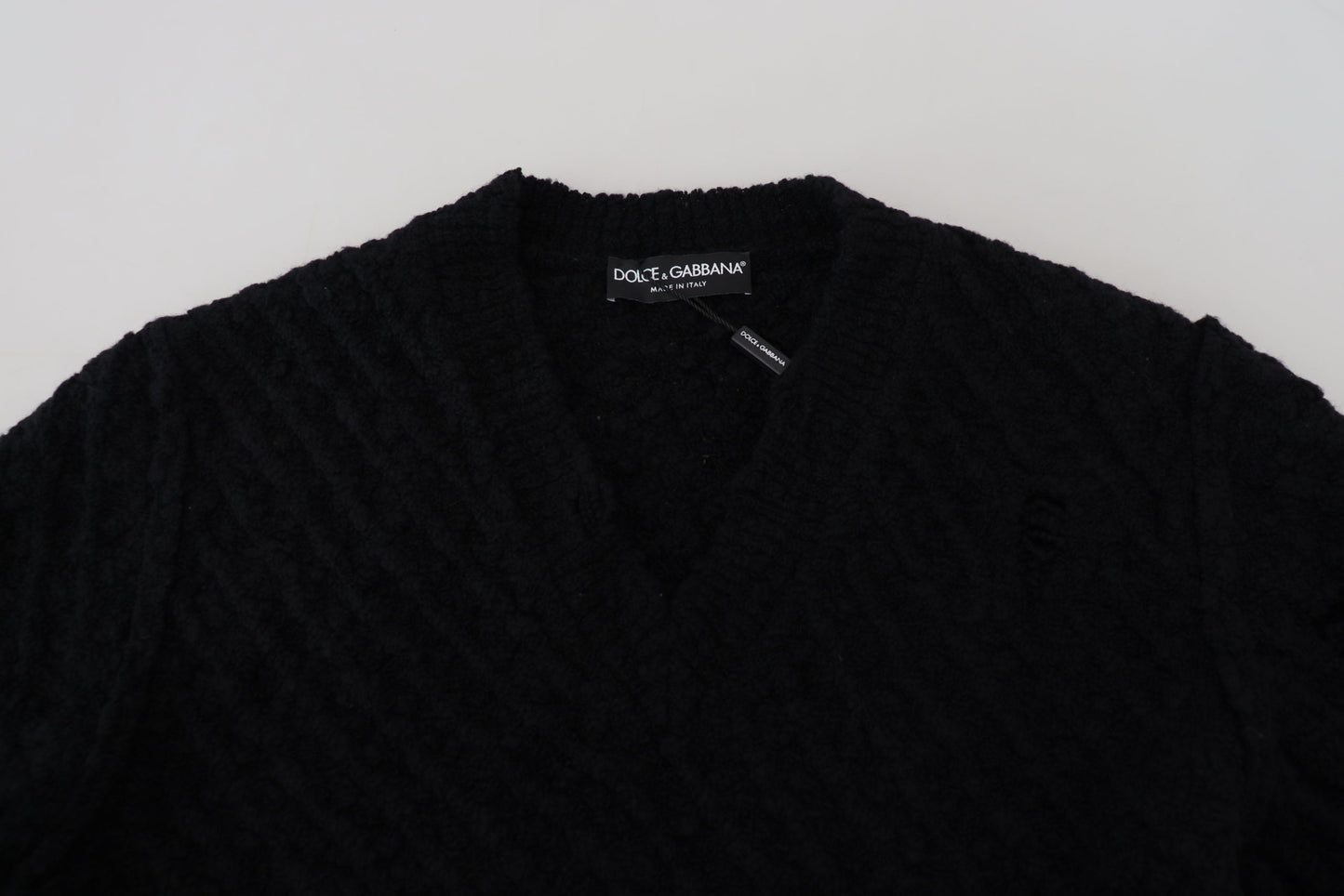 Dolce & Gabbana Black Wool V-neck Knitted Pullover Sweater Dolce & Gabbana