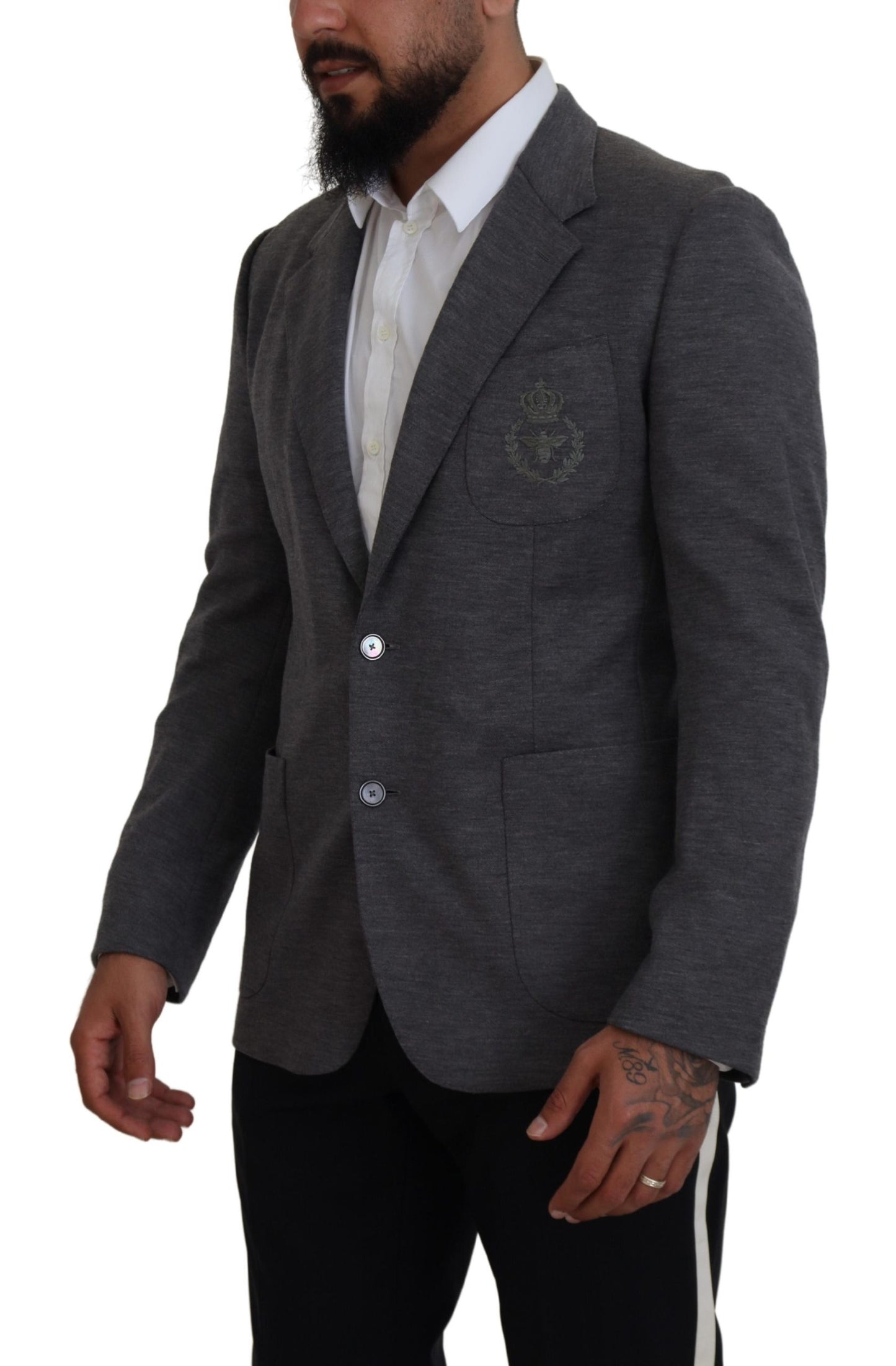 Dolce & Gabbana Gray Wool Stretch Slim Fit Jacket Blazer Dolce & Gabbana
