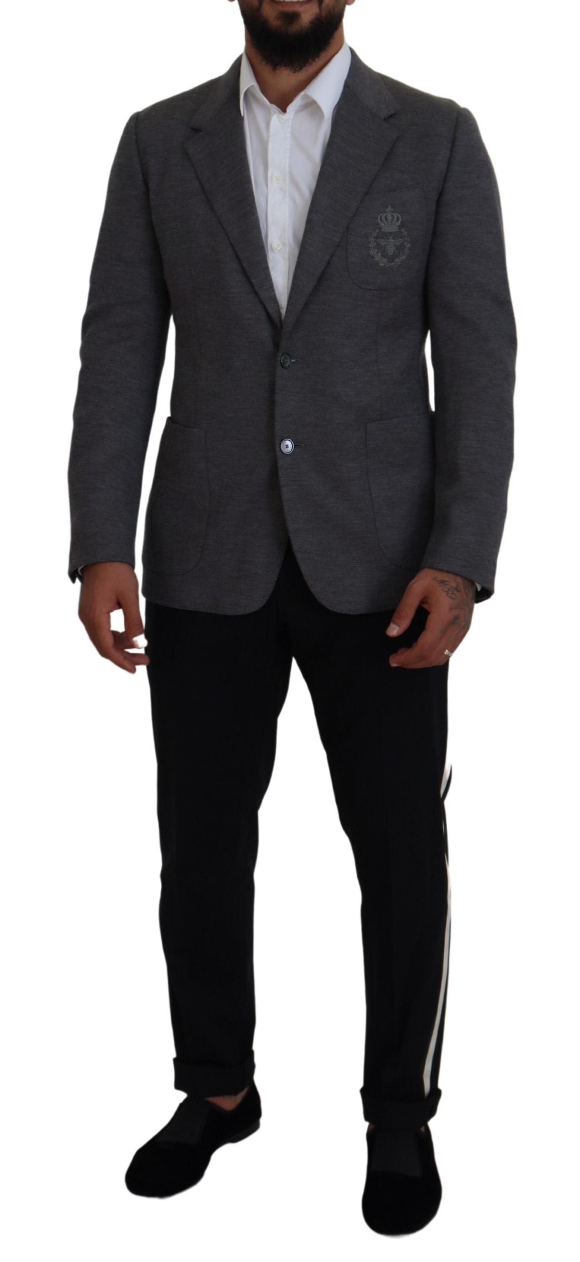 Dolce & Gabbana Gray Wool Stretch Slim Fit Jacket Blazer Dolce & Gabbana