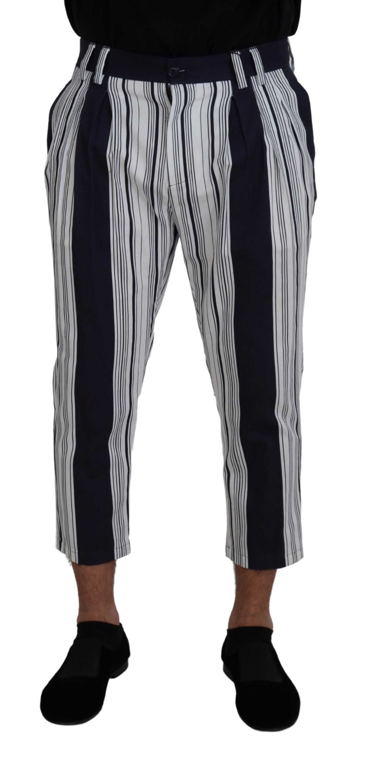 Dolce & Gabbana White Cotton Striped Cropped Pants Dolce & Gabbana