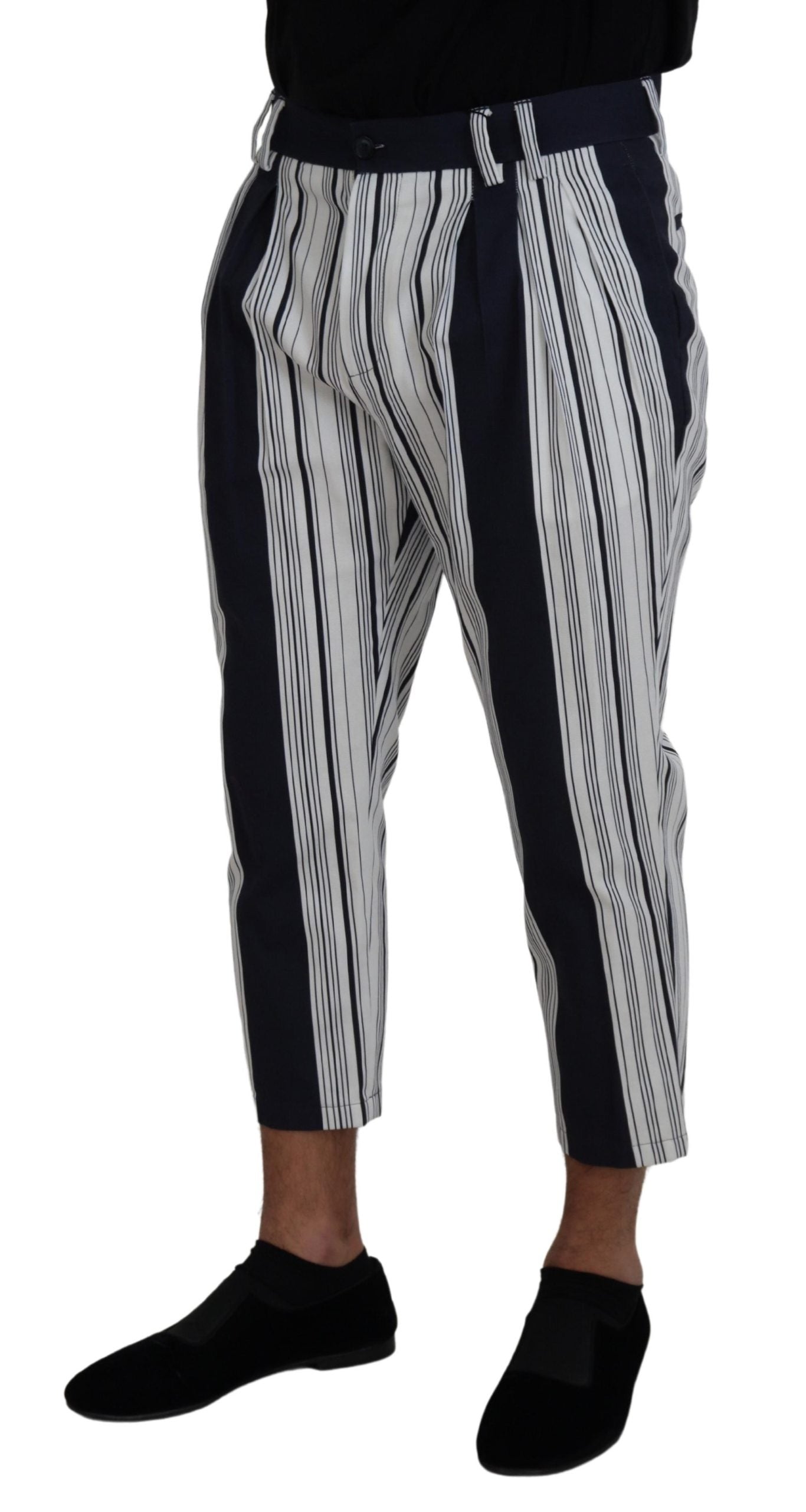 Dolce & Gabbana White Cotton Striped Cropped Pants Dolce & Gabbana