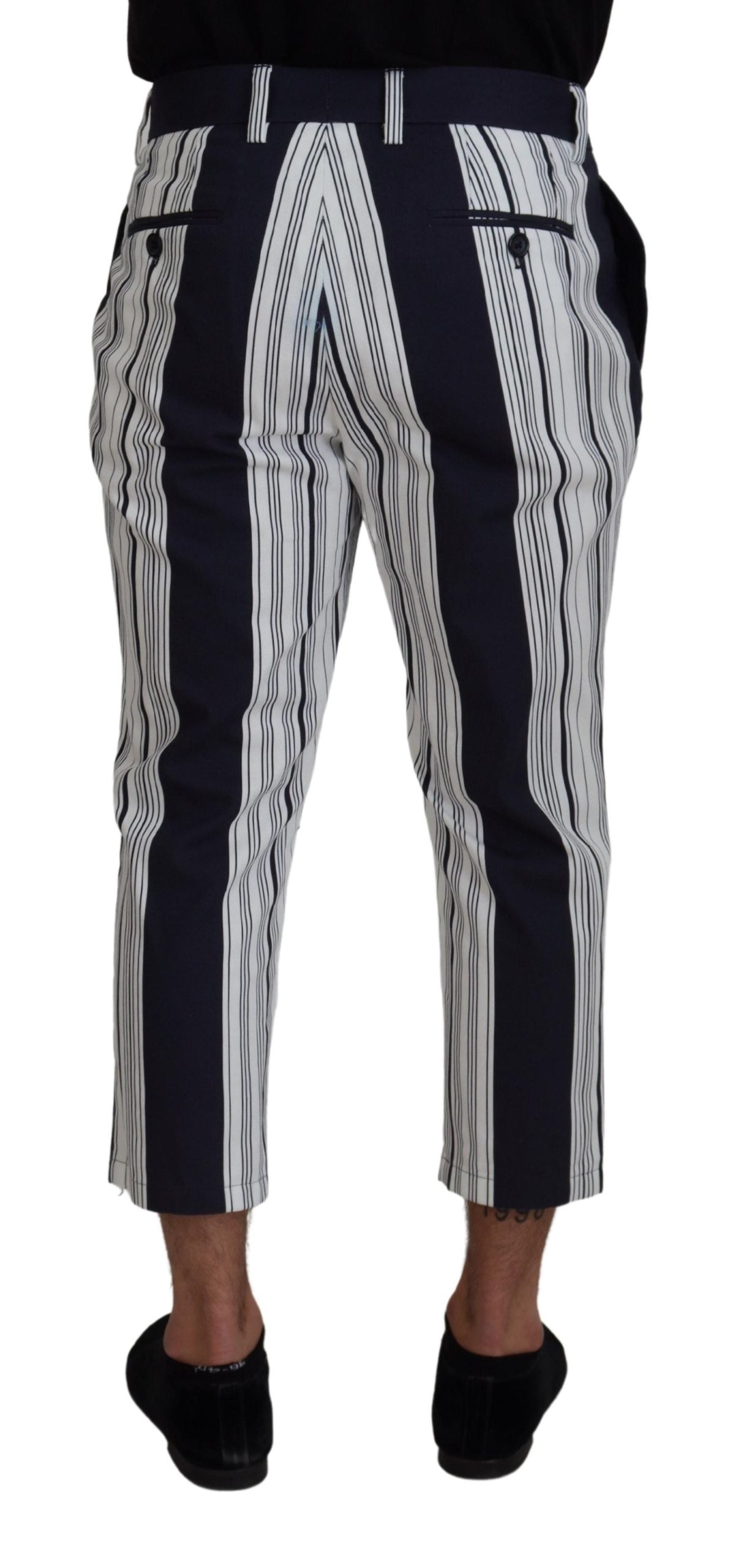 Dolce & Gabbana White Cotton Striped Cropped Pants Dolce & Gabbana