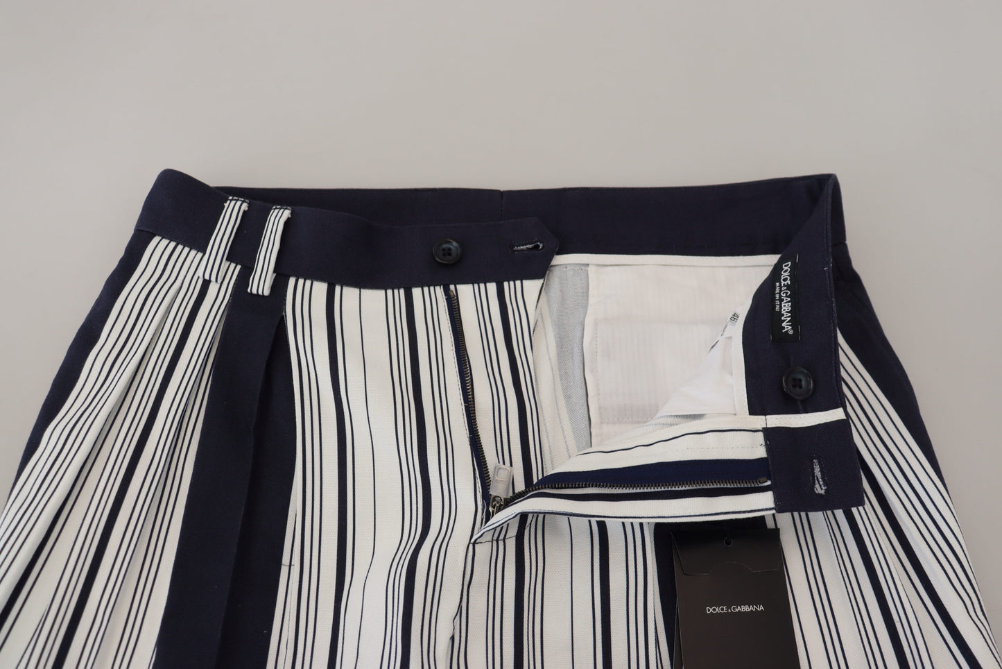 Dolce & Gabbana White Cotton Striped Cropped Pants Dolce & Gabbana