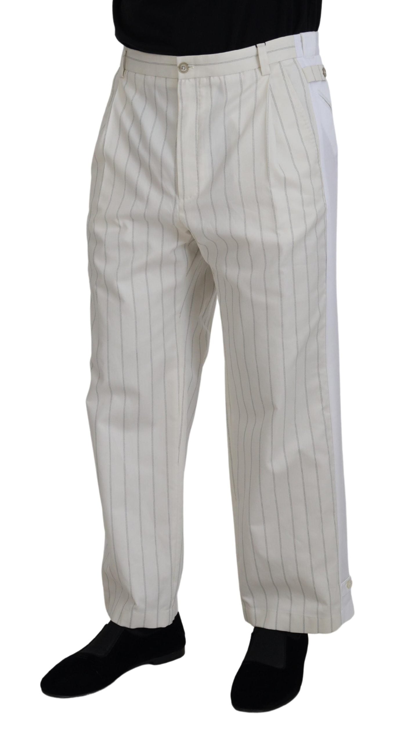 Dolce & Gabbana White Cotton Striped Formal Pants Dolce & Gabbana
