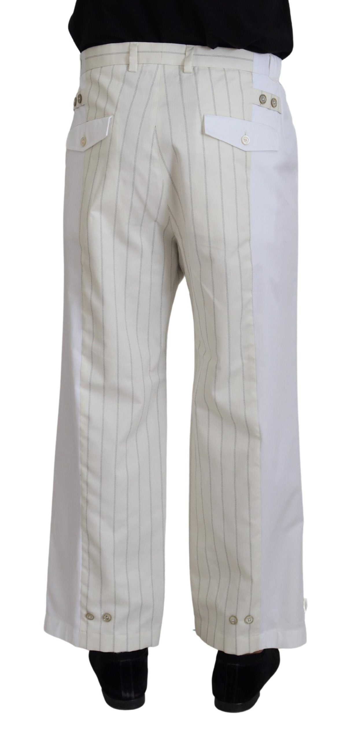 Dolce & Gabbana White Cotton Striped Formal Pants Dolce & Gabbana