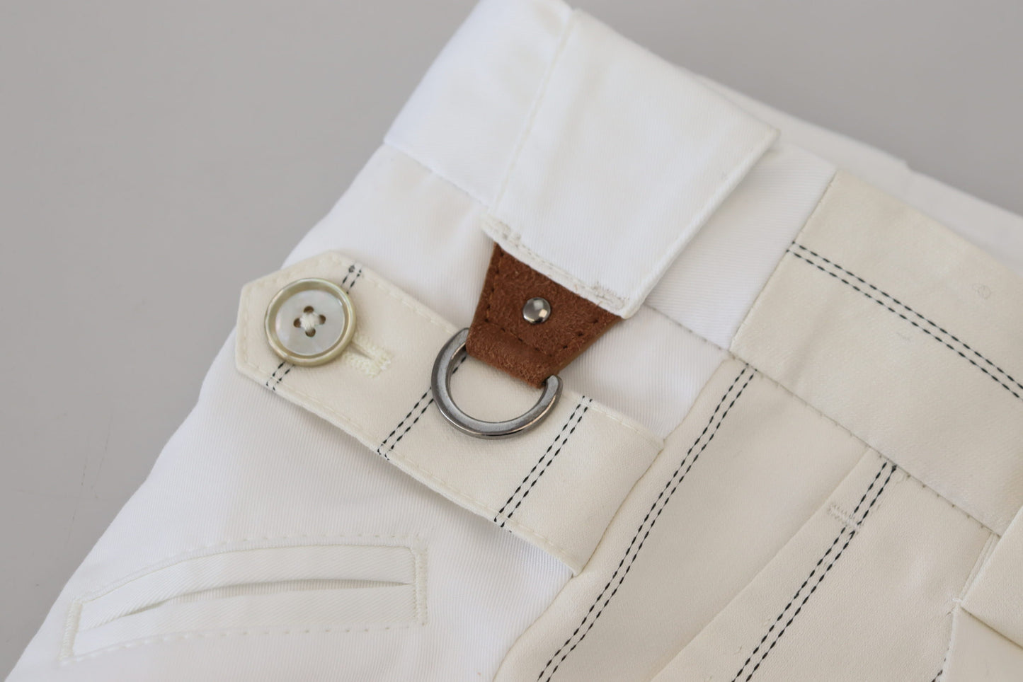 Dolce & Gabbana White Cotton Striped Formal Pants Dolce & Gabbana