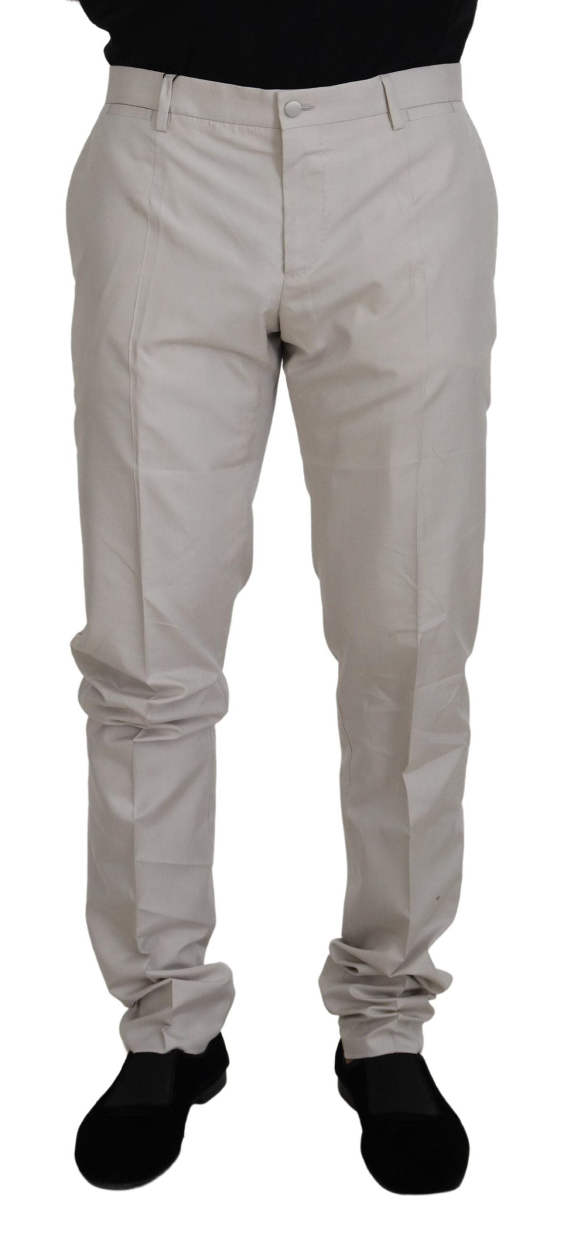 Dolce & Gabbana Off White Silk Mid Waist Chino Pants Dolce & Gabbana
