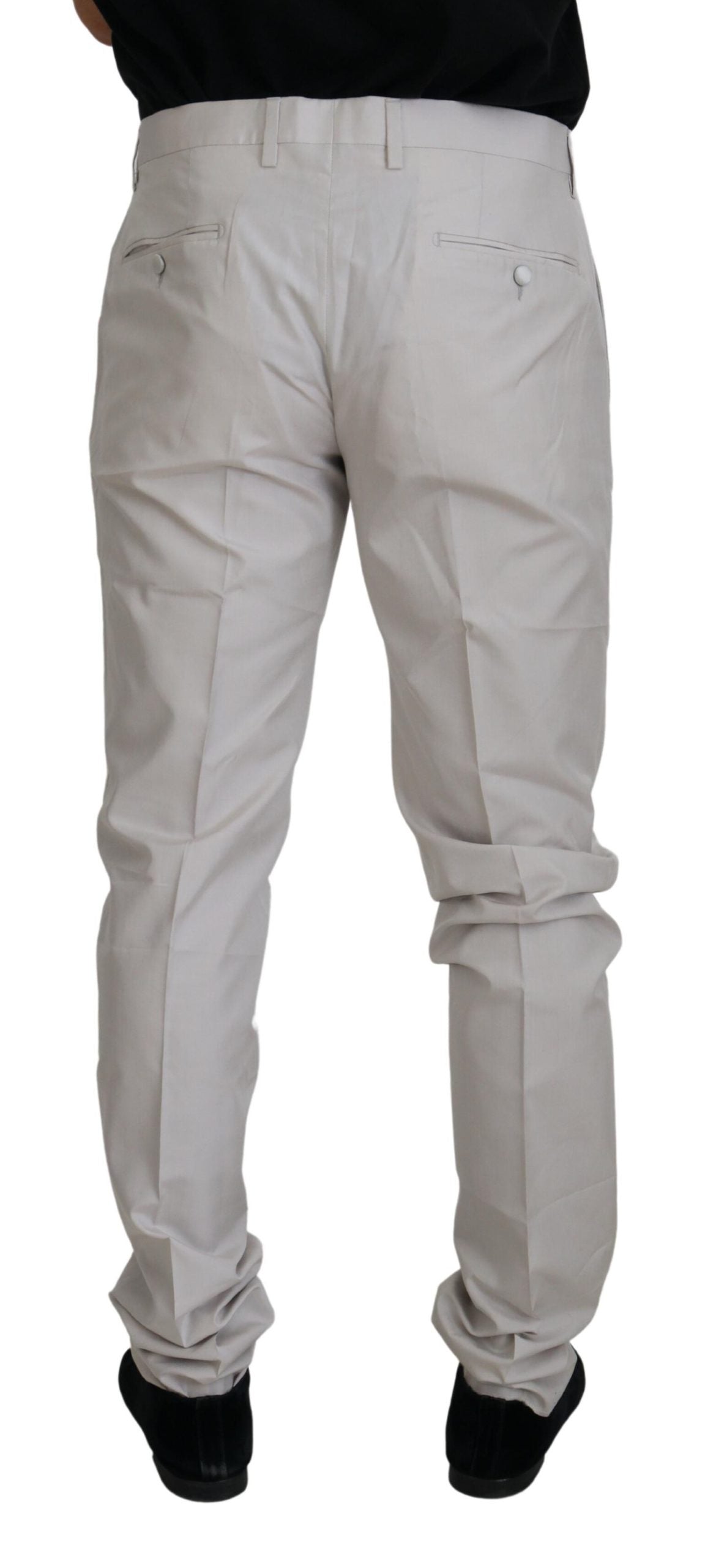 Dolce & Gabbana Off White Silk Mid Waist Chino Pants Dolce & Gabbana