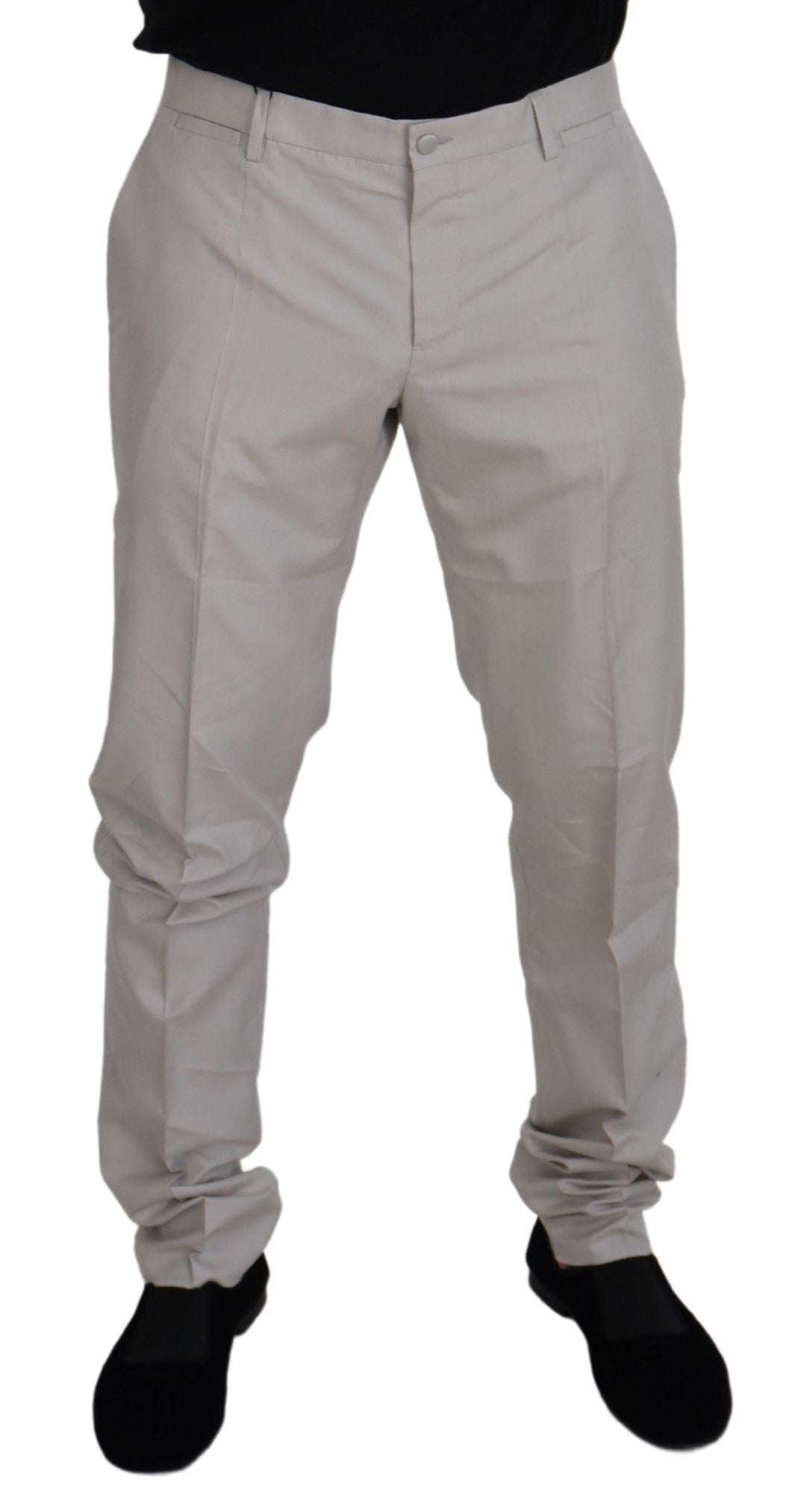 Dolce & Gabbana Off White Silk Mid Waist Chino Pants Dolce & Gabbana