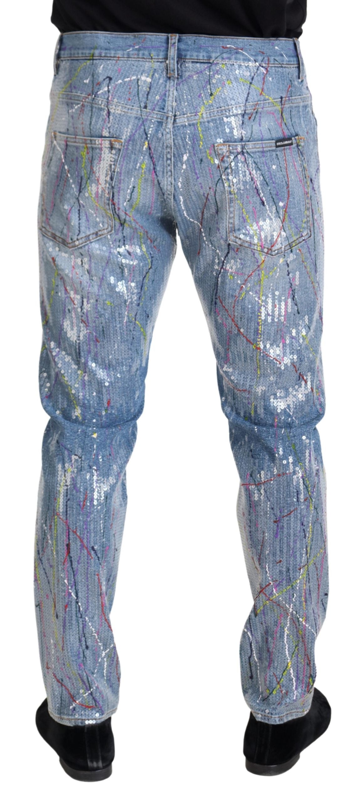 Dolce & Gabbana Blue Cotton Color Splash Print Denim Jeans Dolce & Gabbana