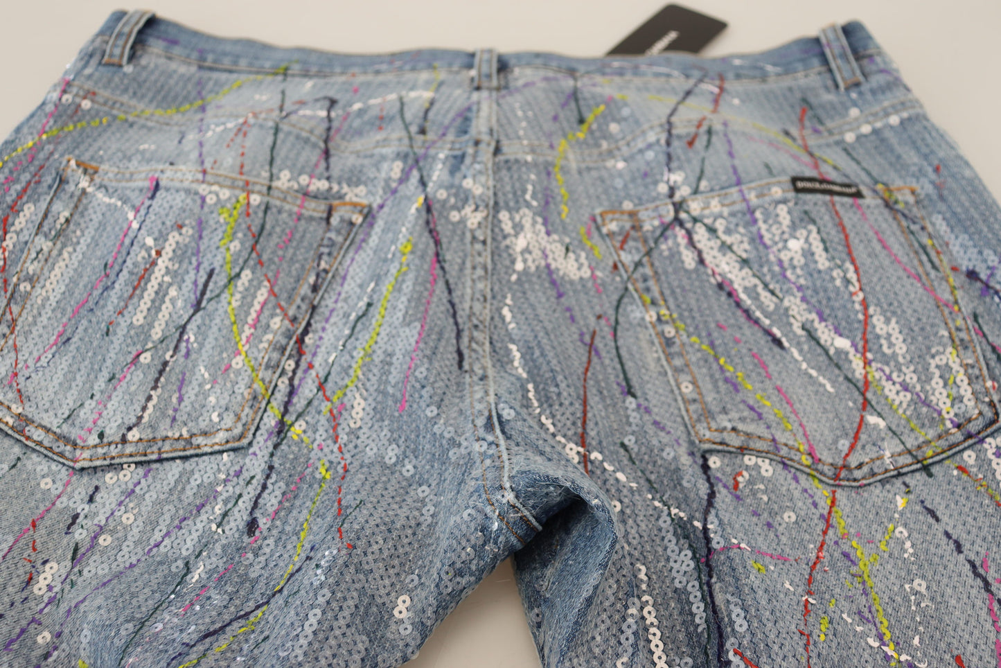 Dolce & Gabbana Blue Cotton Color Splash Print Denim Jeans Dolce & Gabbana