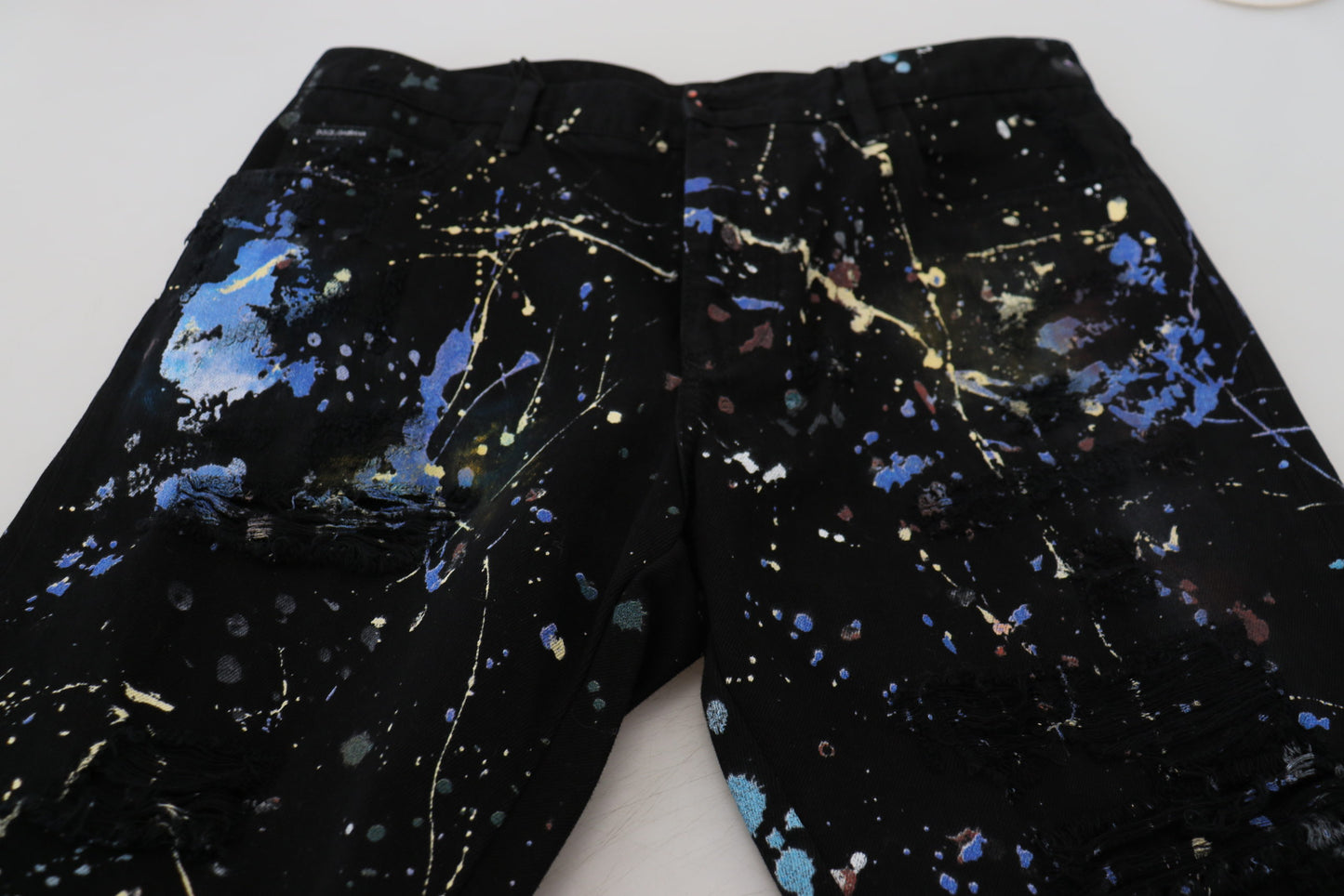 Dolce & Gabbana Black Cotton Color Splash Print Denim Jeans Dolce & Gabbana