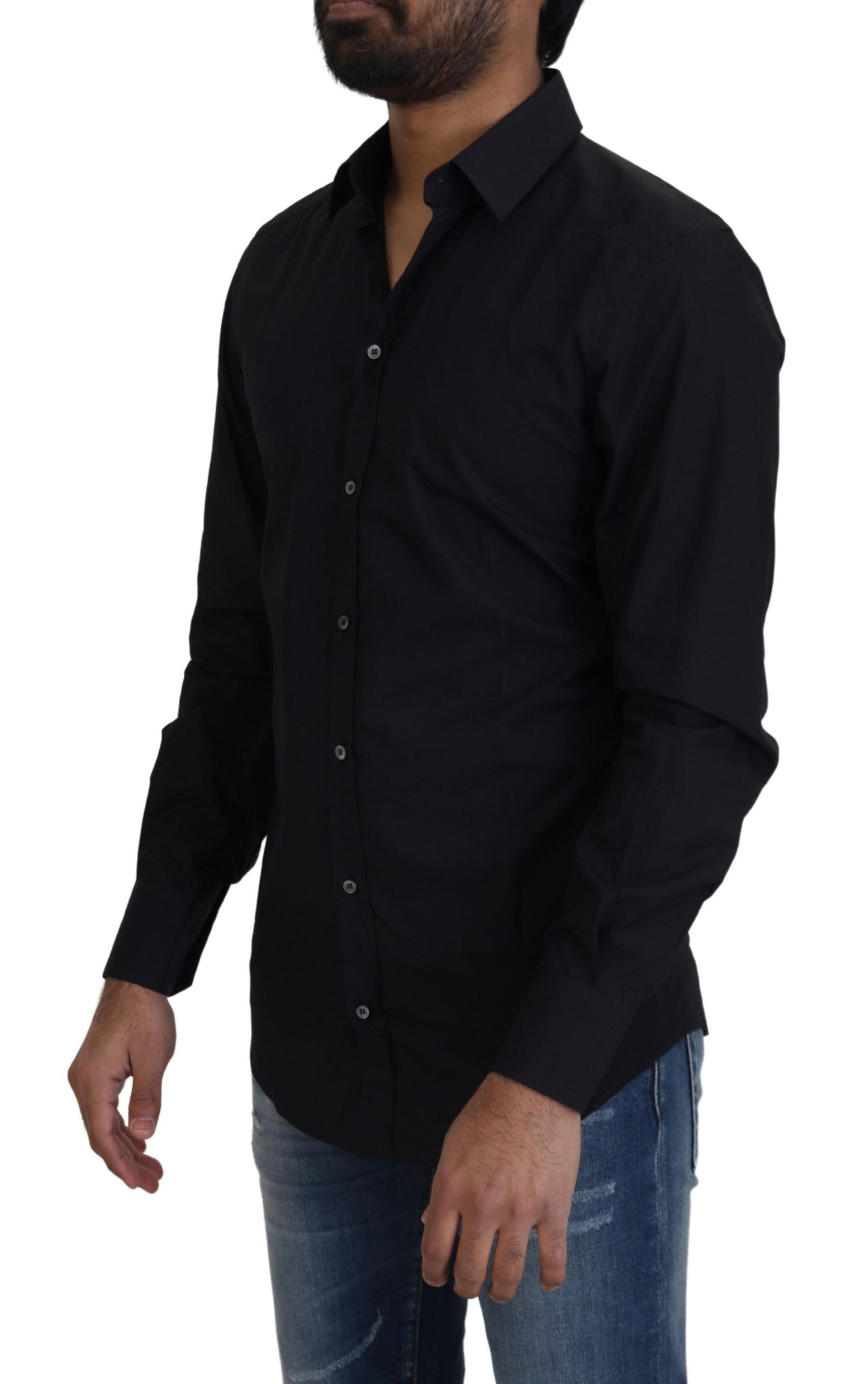 Dolce & Gabbana Black Cotton Slim Fit Formal Dress GOLD Shirt Dolce & Gabbana