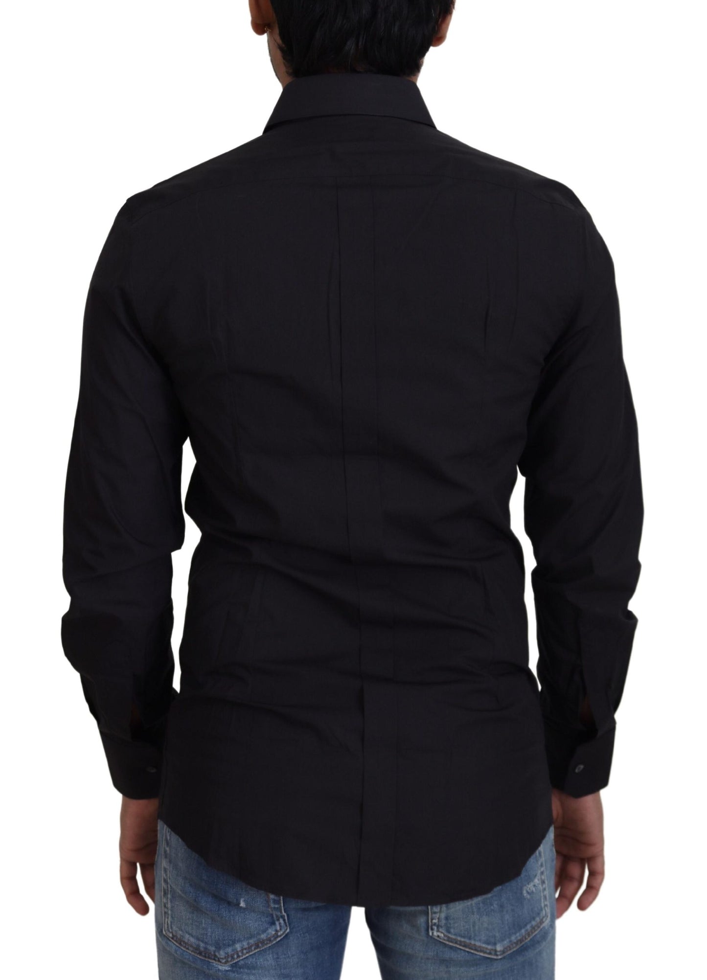 Dolce & Gabbana Black Cotton Slim Fit Formal Dress GOLD Shirt Dolce & Gabbana