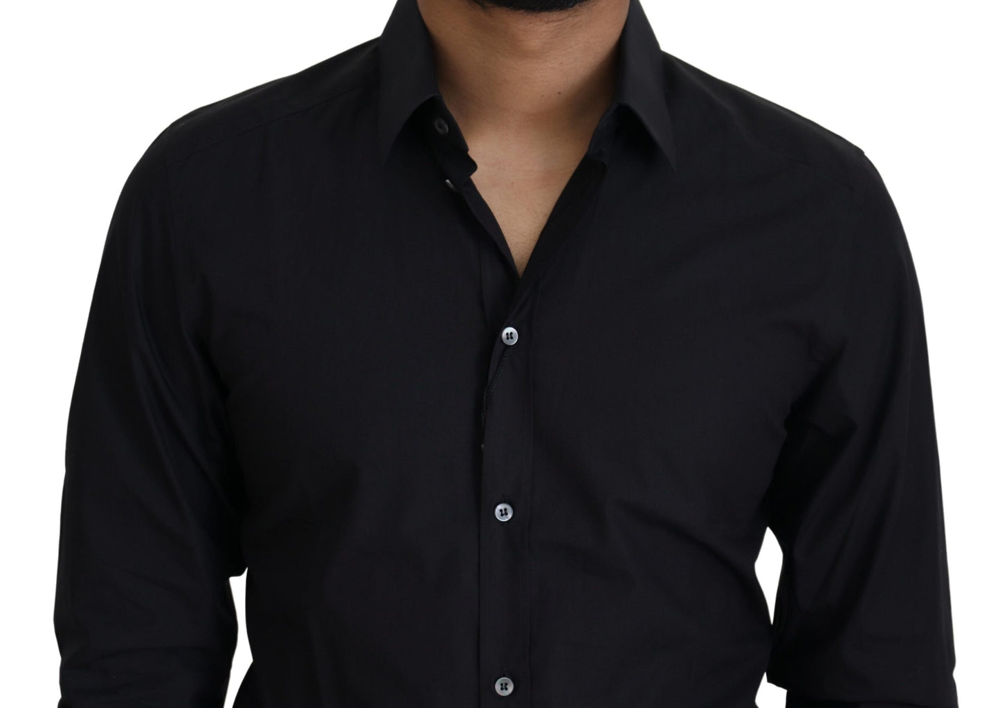 Dolce & Gabbana Black Cotton Slim Fit Formal Dress GOLD Shirt Dolce & Gabbana