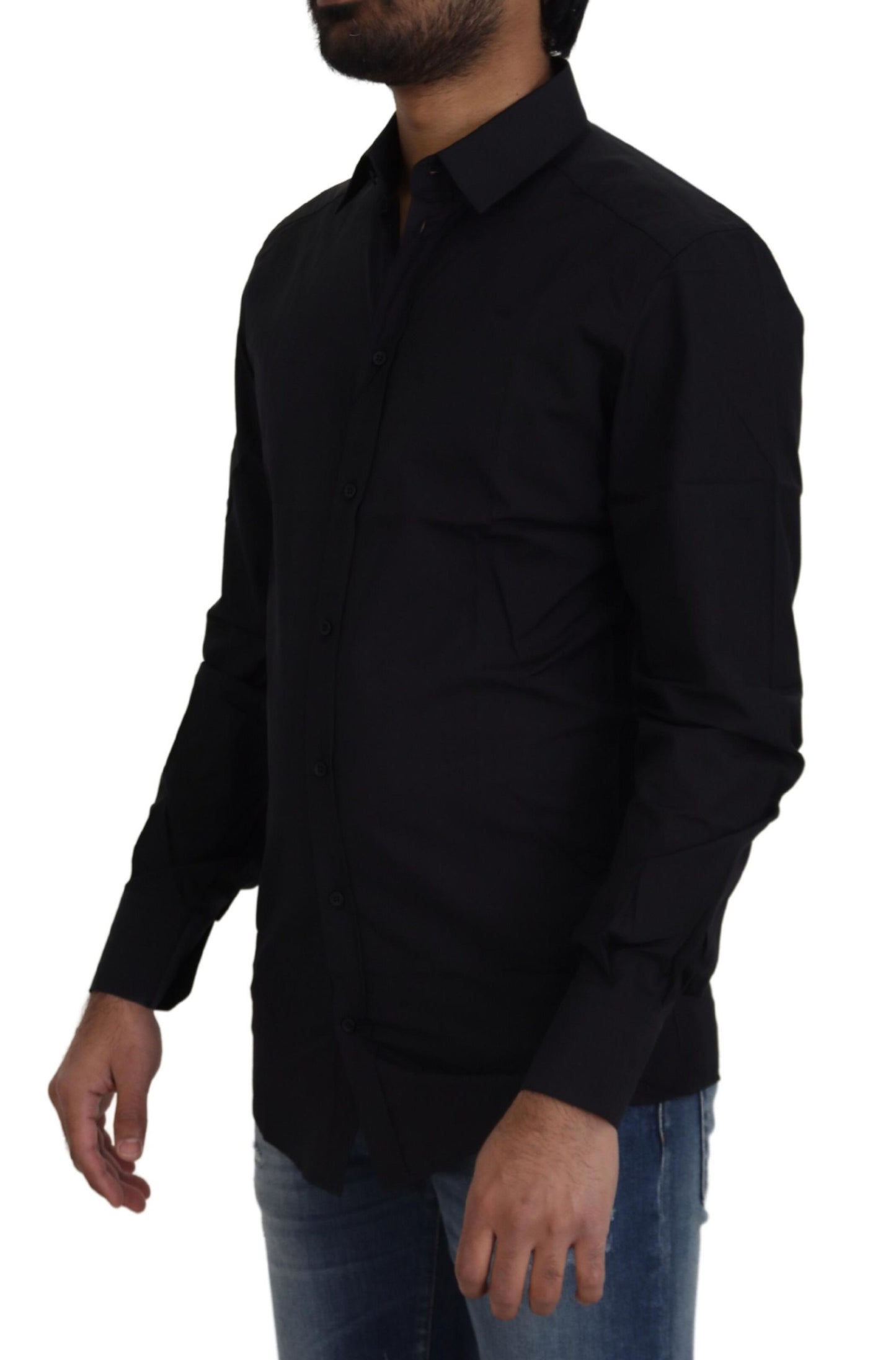 Dolce & Gabbana Black Cotton Slim Fit Formal Dress GOLD Shirt Dolce & Gabbana