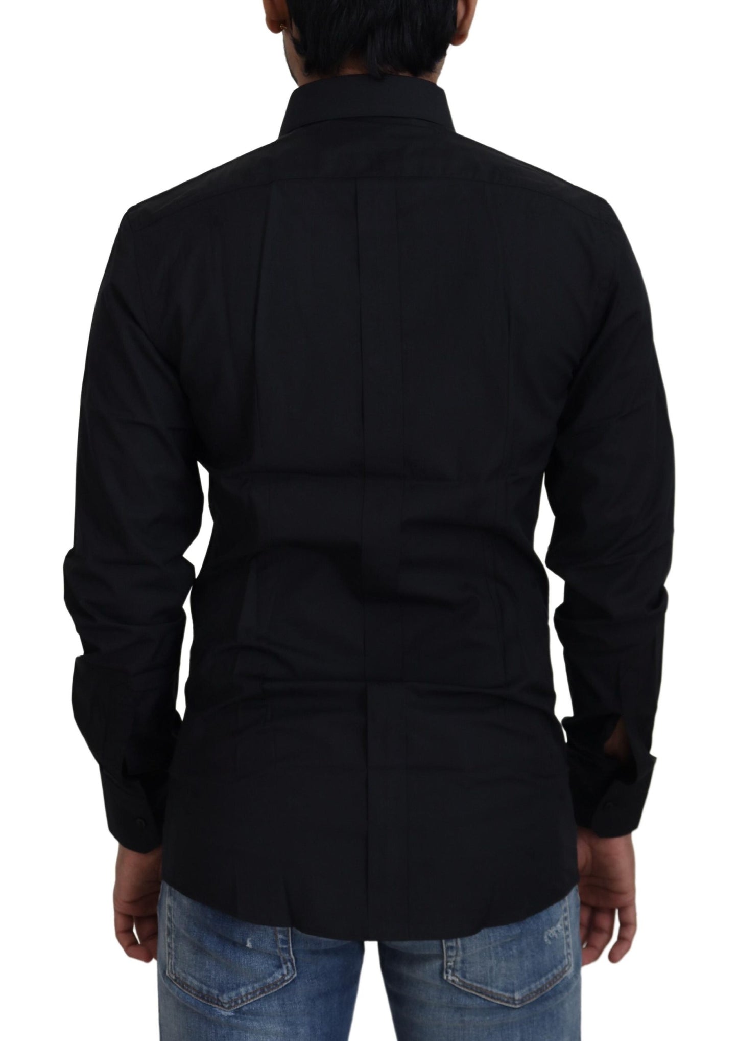 Dolce & Gabbana Black Cotton Slim Fit Formal Dress GOLD Shirt Dolce & Gabbana