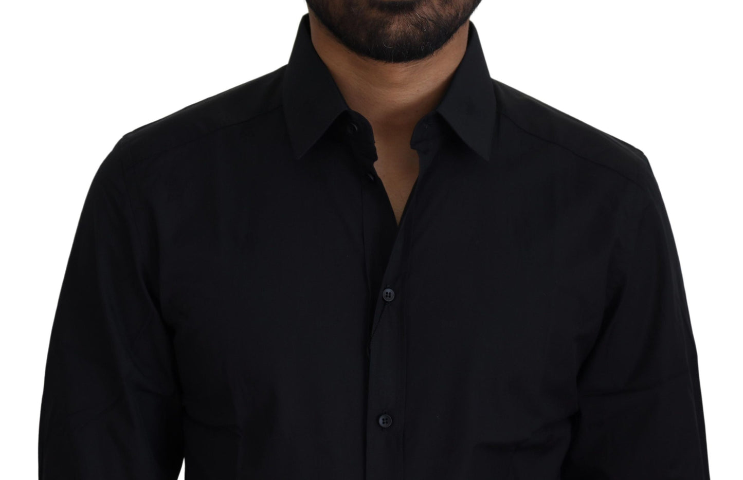 Dolce & Gabbana Black Cotton Slim Fit Formal Dress GOLD Shirt Dolce & Gabbana