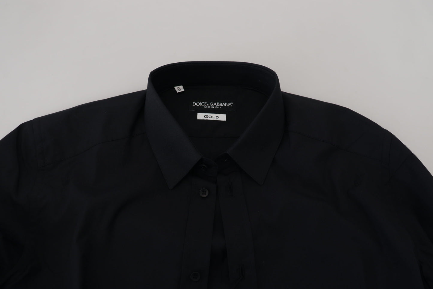 Dolce & Gabbana Black Cotton Slim Fit Formal Dress GOLD Shirt Dolce & Gabbana
