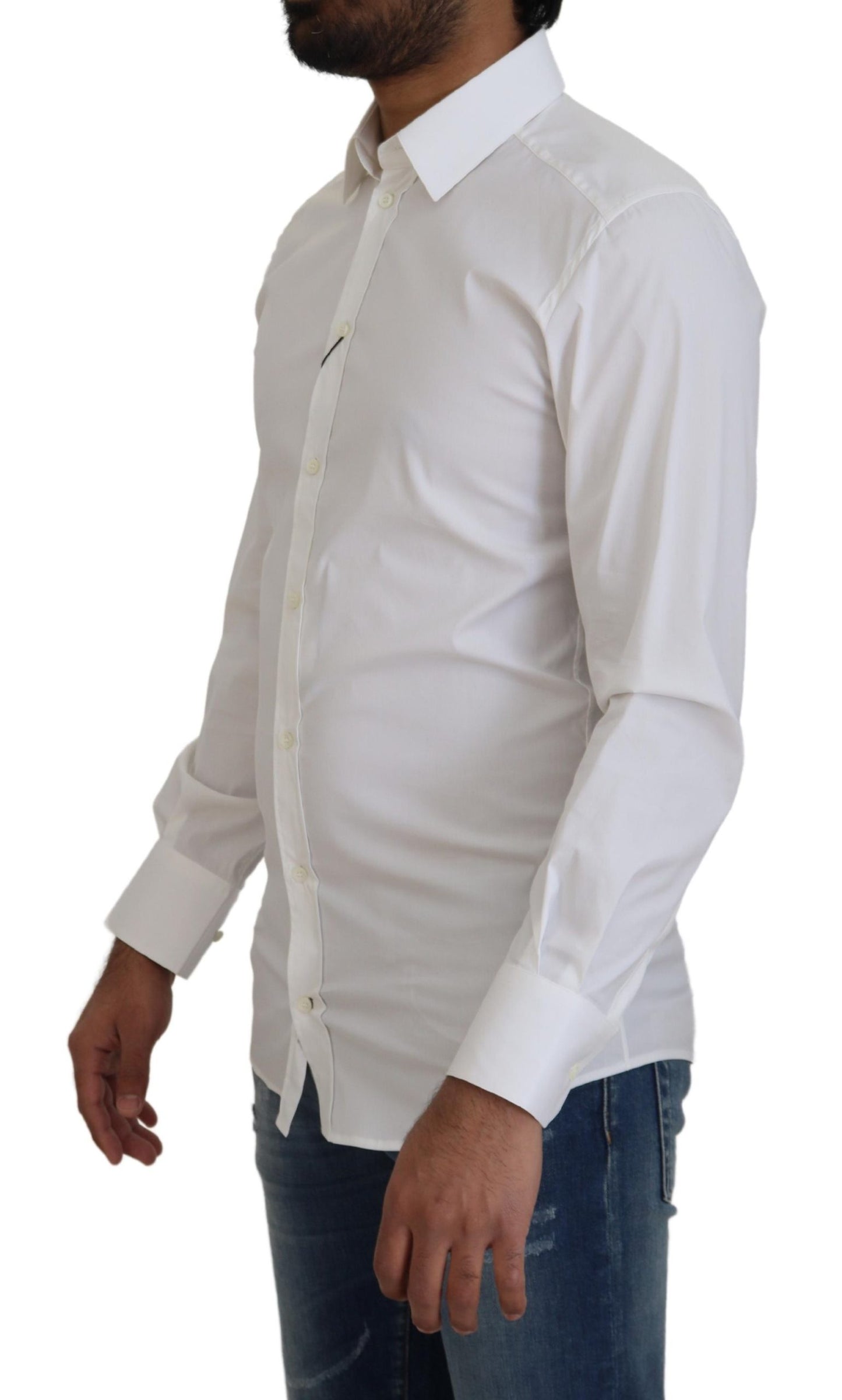 Dolce & Gabbana White Cotton Slim Fit Formal Dress GOLD Shirt Dolce & Gabbana