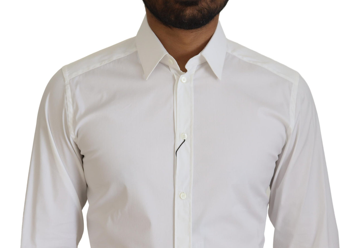 Dolce & Gabbana White Cotton Slim Fit Formal Dress GOLD Shirt Dolce & Gabbana