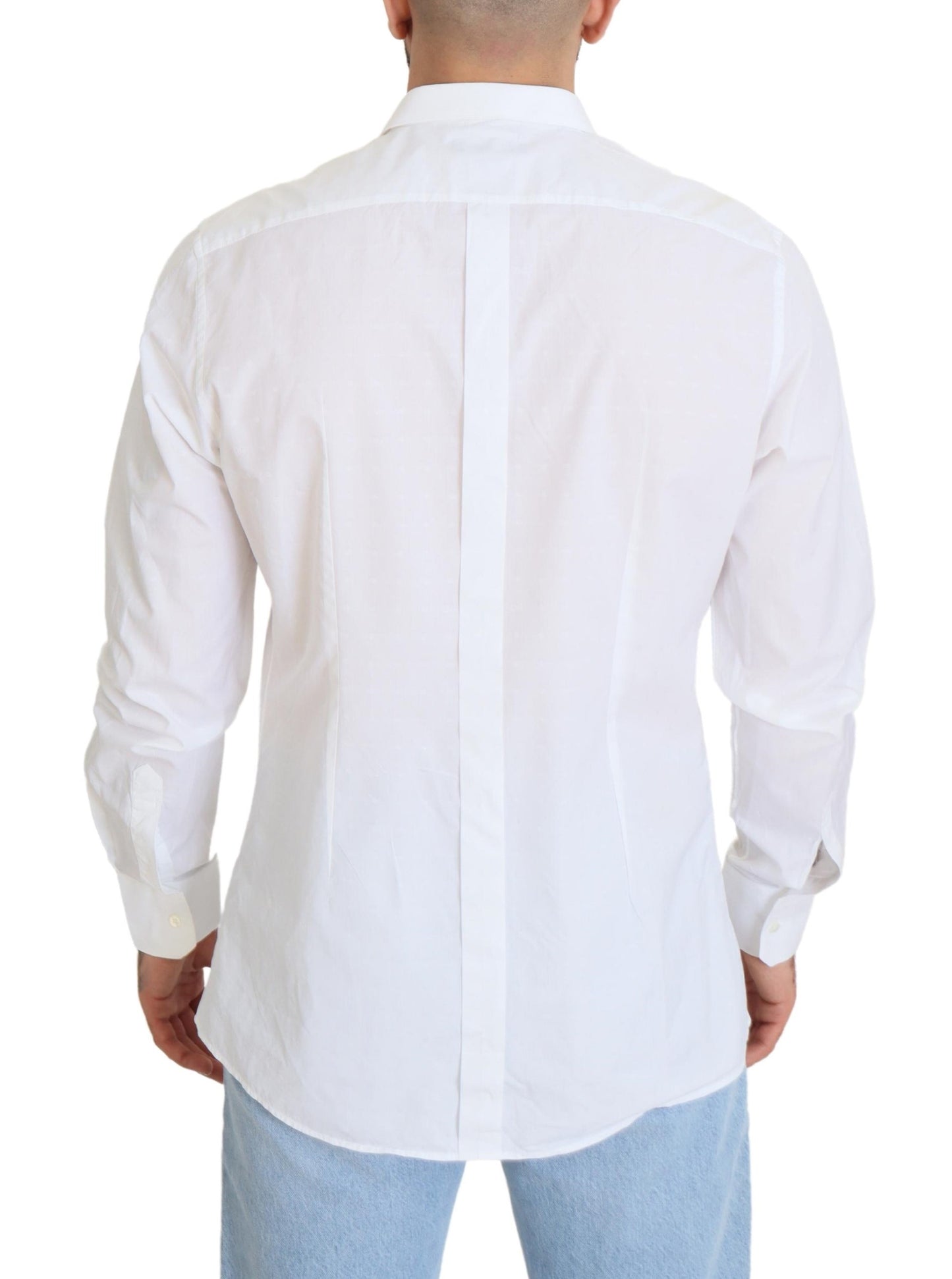 Dolce & Gabbana White Cotton Slim Fit Formal Dress GOLD Shirt Dolce & Gabbana