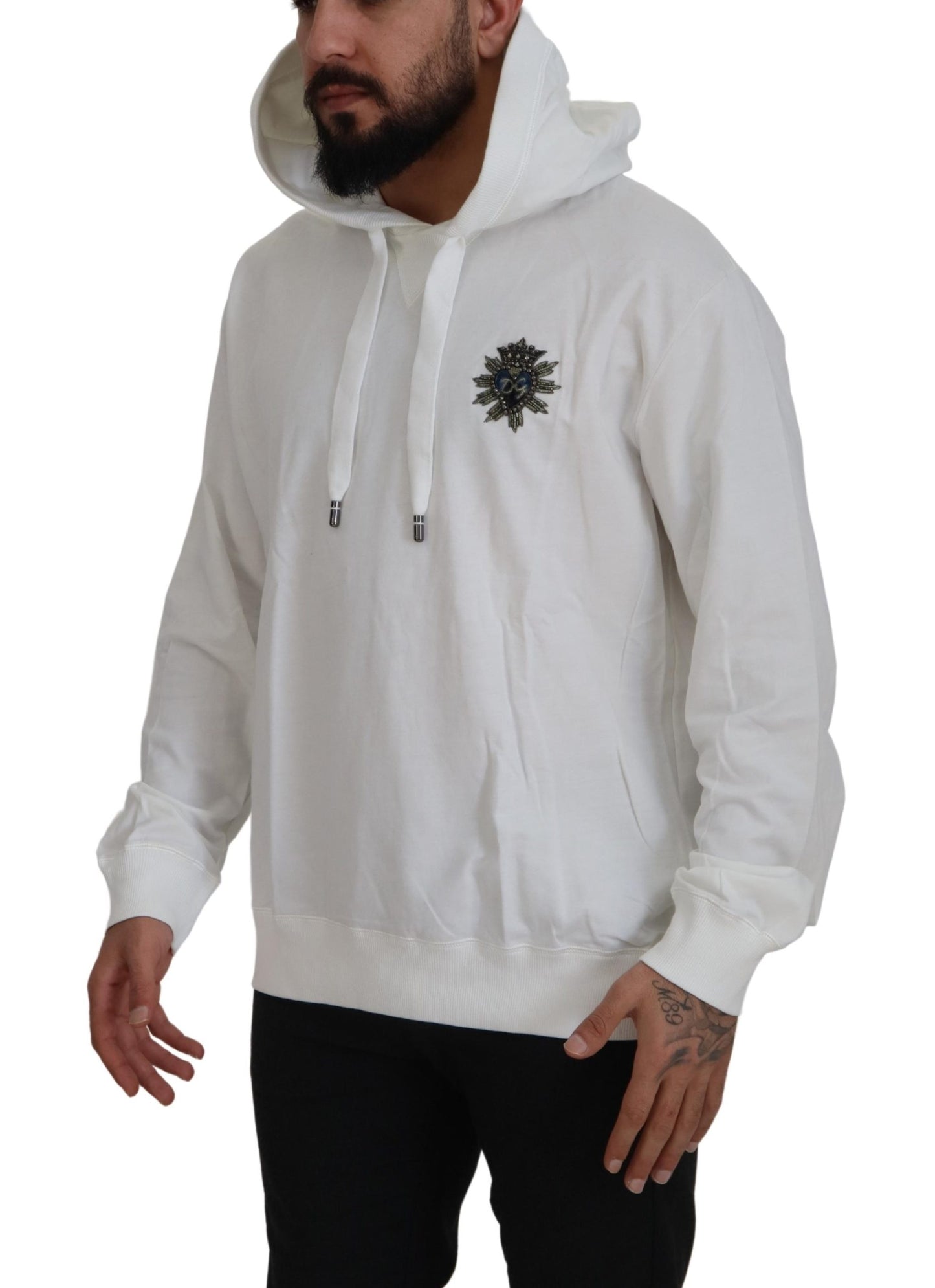 Dolce & Gabbana White Cotton Hooded Sweatshirt Sweater Dolce & Gabbana
