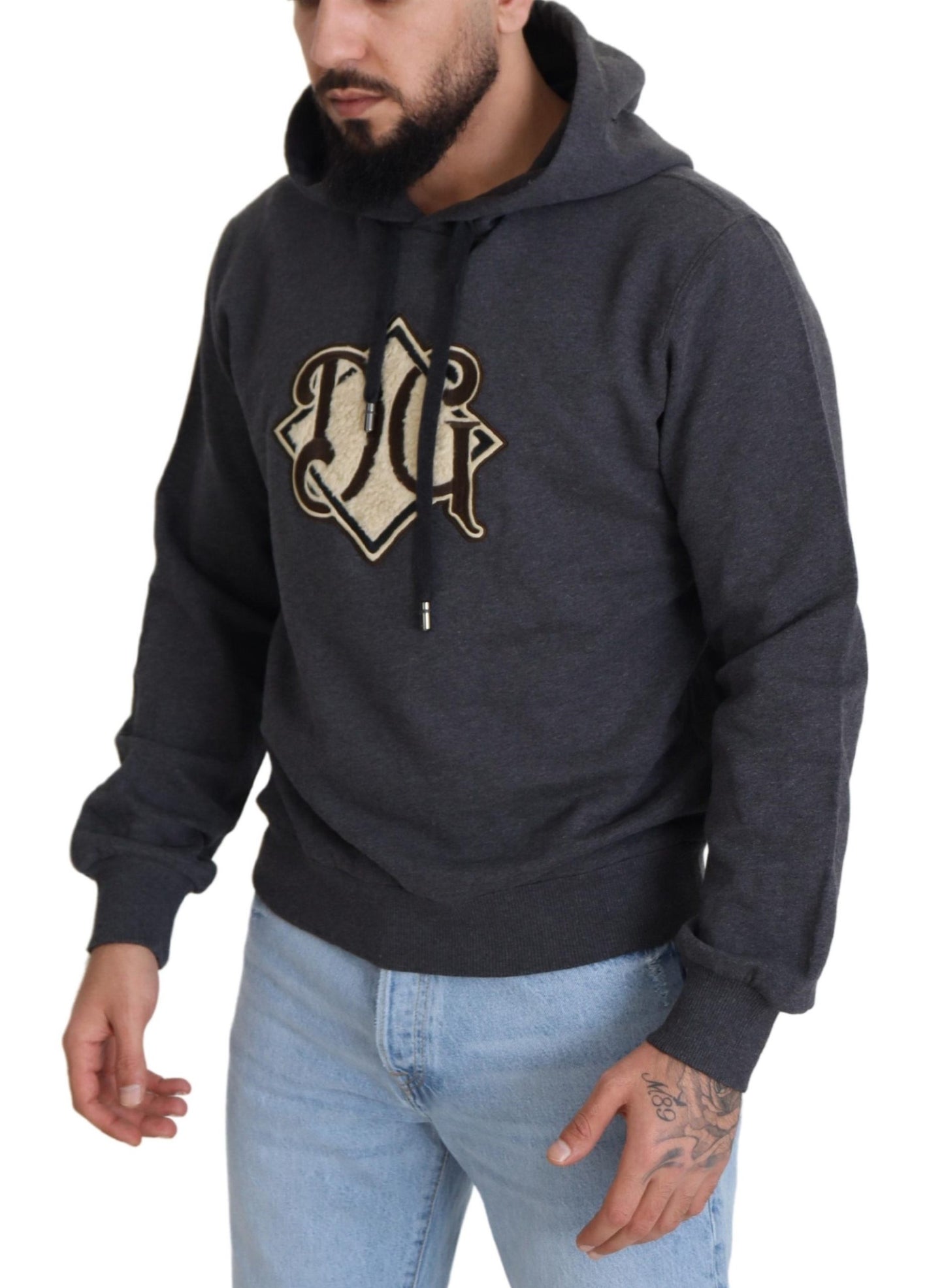 Dolce & Gabbana Gray Logo Cotton Hooded Sweatshirt Sweater Dolce & Gabbana