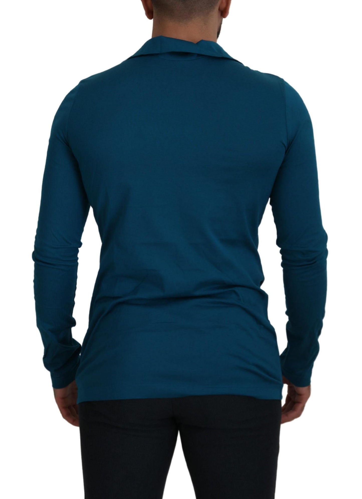 Dolce & Gabbana Blue Cotton Collared Slim Pullover Sweater Dolce & Gabbana