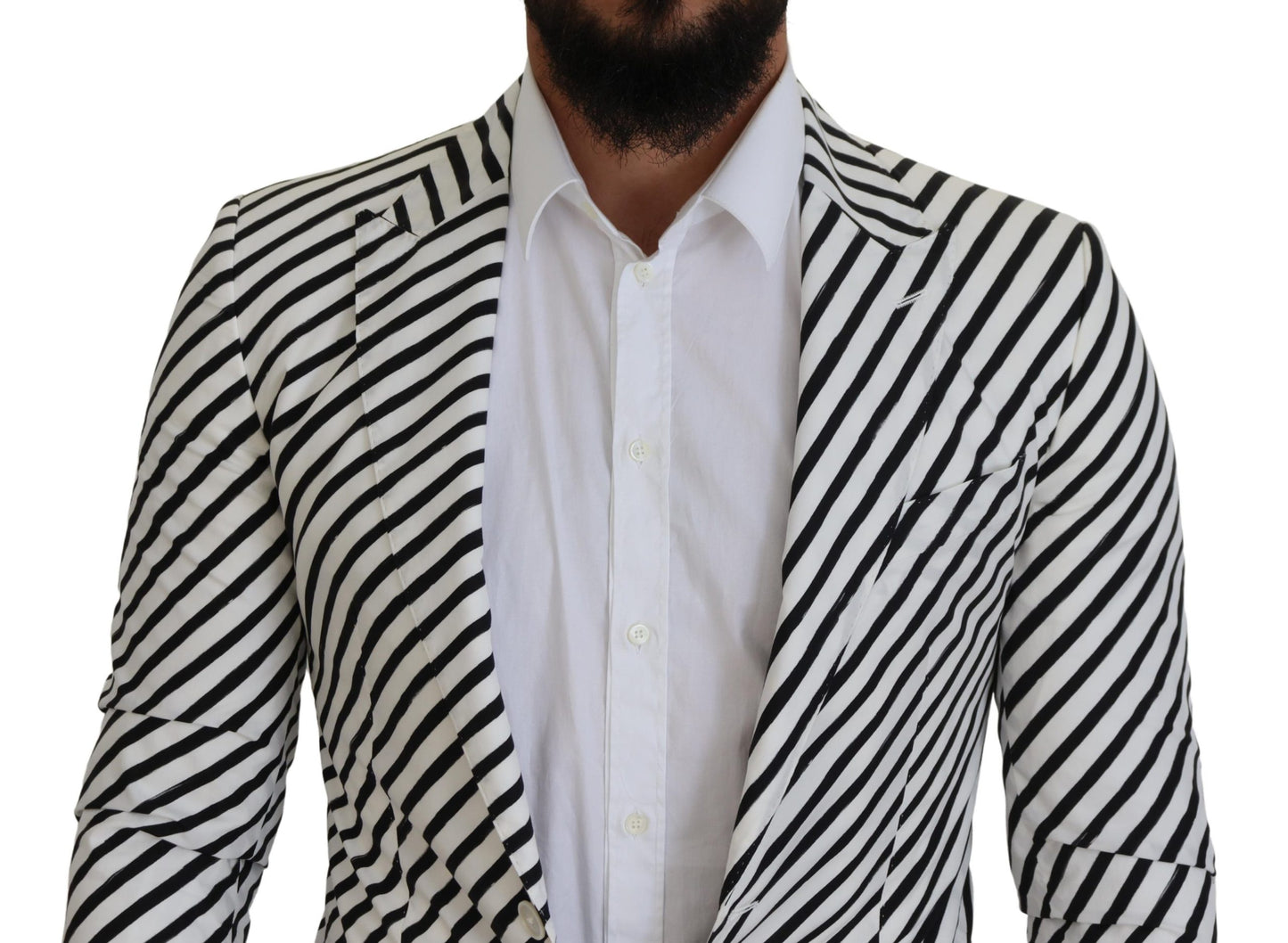 Dolce & Gabbana White Black Striped Slim Fit Jacket Blazer Dolce & Gabbana