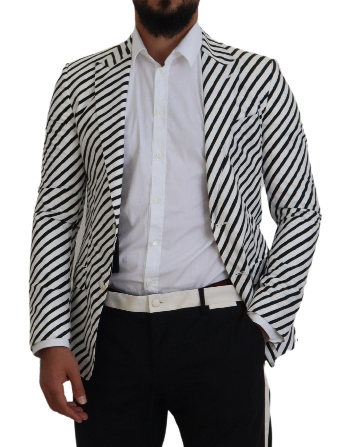 Dolce & Gabbana White Black Striped Slim Fit Jacket Blazer Dolce & Gabbana