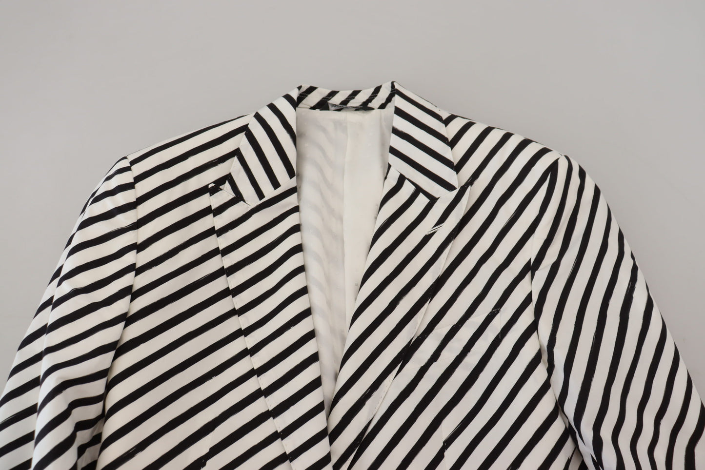 Dolce & Gabbana White Black Striped Slim Fit Jacket Blazer Dolce & Gabbana