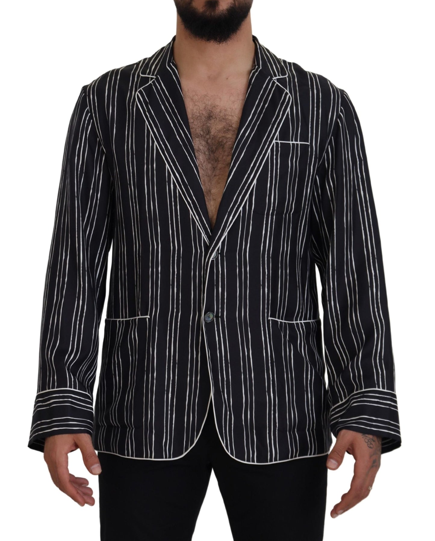 Dolce & Gabbana Blue Striped Silk Pajama Shirt Jacket Dolce & Gabbana